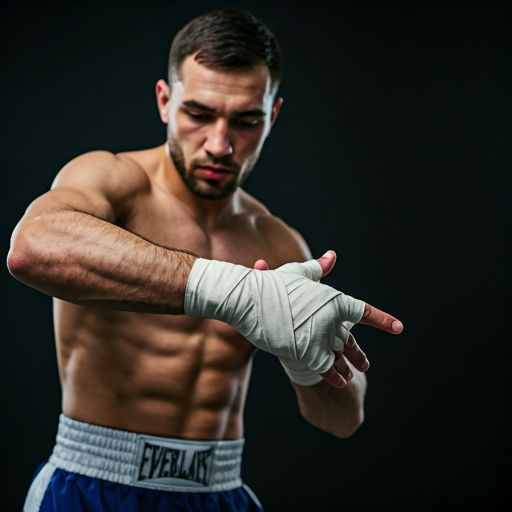 Boxeador vendándose las manos antes de entrenar técnica de boxeo en Barcelona
