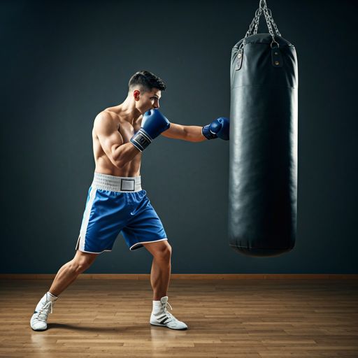 Boxeador golpeando el saco para mejorar potencia y precisión de los golpes de boxeo